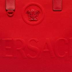 Pre Owned Versace Red Canvas and Leather La Medusa Logo Shopper Tote
