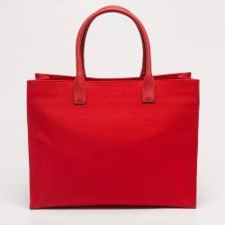 Pre Owned Versace Red Canvas and Leather La Medusa Logo Shopper Tote