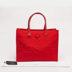 Pre Owned Versace Red Canvas and Leather La Medusa Logo Shopper Tote