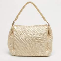Pre Owned Versace Gold Quilted Leather Talia Vanitas Shoulder Bag