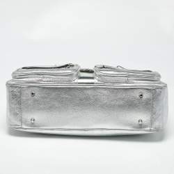 Pre Owned Versace Silver Monogram Embossed Leather Medusa Pocket Satchel
