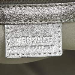Pre Owned Versace Silver Monogram Embossed Leather Medusa Pocket Satchel