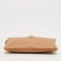 Pre Owned Versace Brown Leather Medusa Wristlet Pouch