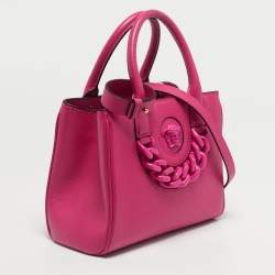 Pre Owned Versace Magenta Leather La Medusa Chain Tote