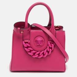 Pre Owned Versace Magenta Leather La Medusa Chain Tote