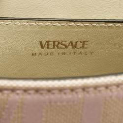 Pre Owned Versace Lilac Jacquard Canvas and Leather Small La Medusa Top Handle Bag