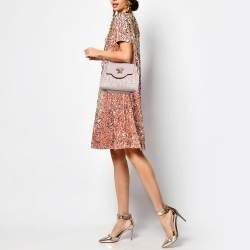 Pre Owned Versace Lilac Jacquard Canvas and Leather Small La Medusa Top Handle Bag