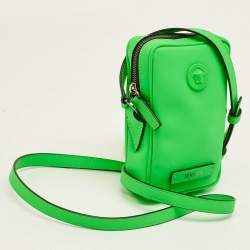 Pre Owned Versace Neon Green Leather Small Medusa Biggie Crossbody Bag