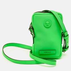 Pre Owned Versace Neon Green Leather Small Medusa Biggie Crossbody Bag