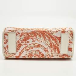 Pre Owned Versace Orange/Pink Canvas and Raffia Small Barocco Athena Tote