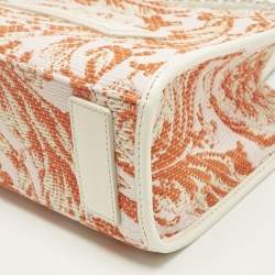 Pre Owned Versace Orange/Pink Canvas and Raffia Small Barocco Athena Tote