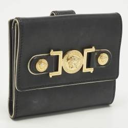 مملوكة مسبقًا محفظة فرساتشي فرنسية جلد أسود مدوسا