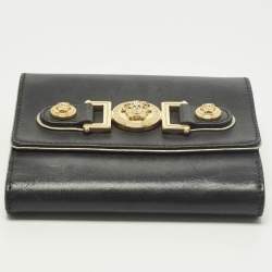 مملوكة مسبقًا محفظة فرساتشي فرنسية جلد أسود مدوسا