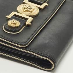 مملوكة مسبقًا محفظة فرساتشي فرنسية جلد أسود مدوسا