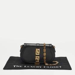 مملوكة مسبقًا Versace Greca Goddess Black Leather Flap Shoulder Bag