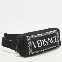Pre Owned Versace Logo Black/White Nylon Belt Bag