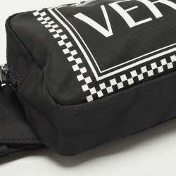 Pre Owned Versace Logo Black/White Nylon Belt Bag