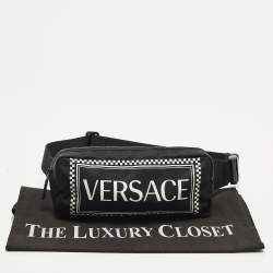 Pre Owned Versace Logo Black/White Nylon Belt Bag