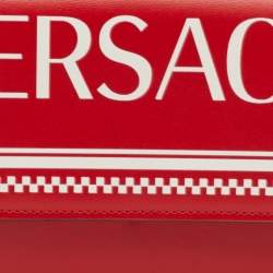 مملوكة مسبقًا Versace Red/White Leather Logo Flap Continental Wallet