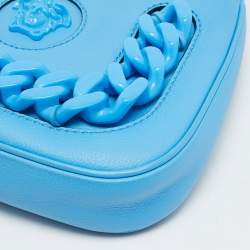 مملوكة مسبقًا Versace La Medusa Chain Blue Leather Hobo