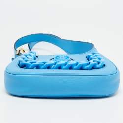 مملوكة مسبقًا Versace La Medusa Chain Blue Leather Hobo