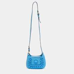 مملوكة مسبقًا Versace La Medusa Chain Blue Leather Hobo