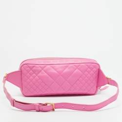 Pre Owned Versace Icon Pink Quilted Leather Medusa Belt Bag