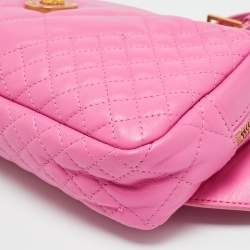 Pre Owned Versace Icon Pink Quilted Leather Medusa Belt Bag