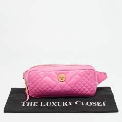 Pre Owned Versace Icon Pink Quilted Leather Medusa Belt Bag