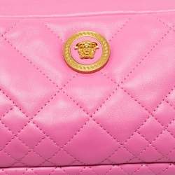 Pre Owned Versace Icon Pink Quilted Leather Medusa Belt Bag