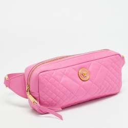 Pre Owned Versace Icon Pink Quilted Leather Medusa Belt Bag