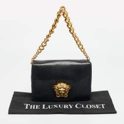 Pre Owned Versace Medusa Sultan Black Leather Shoulder Bag