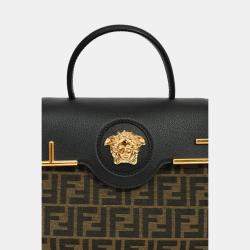 مملوكة مسبقًا Fendi x Versace Black Leather/Zucca Top Handle Bag with Strap