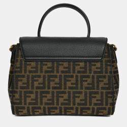 مملوكة مسبقًا Fendi x Versace Black Leather/Zucca Top Handle Bag with Strap