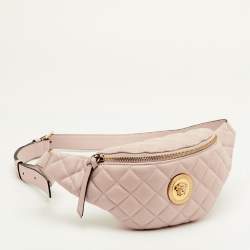 Pre Owned Versace La Medusa Light Pink Quilted Leather Fanny Pack Belt Bag
