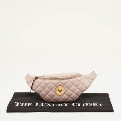 Pre Owned Versace La Medusa Light Pink Quilted Leather Fanny Pack Belt Bag