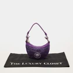 مملوكة مسبقًا Versace Repeat Crystal Studded Mini Purple Satin Hobo