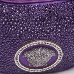مملوكة مسبقًا Versace Repeat Crystal Studded Mini Purple Satin Hobo