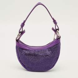 مملوكة مسبقًا Versace Repeat Crystal Studded Mini Purple Satin Hobo