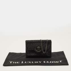 Pre Owned Versace La Medusa Crystals Black Satin Chain Clutch