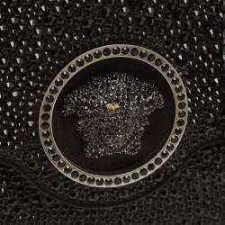 Pre Owned Versace La Medusa Crystals Black Satin Chain Clutch
