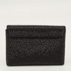 Pre Owned Versace La Medusa Crystals Black Satin Chain Clutch