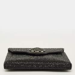 Pre Owned Versace La Medusa Crystals Black Satin Chain Clutch