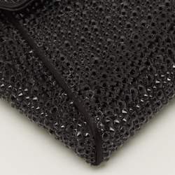 Pre Owned Versace La Medusa Crystals Black Satin Chain Clutch