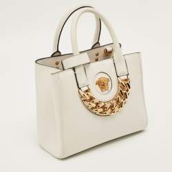 مملوكة مسبقًا Versace La Medusa Chain White Leather Tote