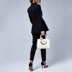 مملوكة مسبقًا Versace La Medusa Chain White Leather Tote
