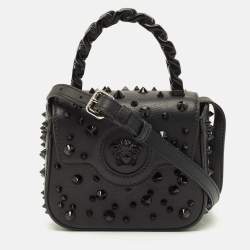 Pre Owned Versace Studded La Medusa Mini Black Leather Top Handle Bag