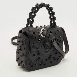 مملوكة مسبقًا Versace Studded La Medusa Mini Black Leather Top Handle Bag