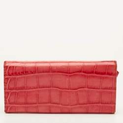Pre Owned محفظة فيرساتشي لا ميدوسا جلد منقوش كروك أحمر حجم متوسط بسلسلة