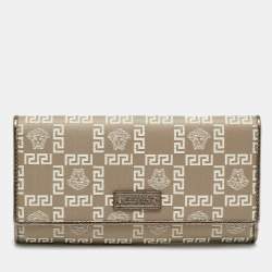 مملوكة مسبقًا Versace Metallic Beige Medusa Canvas and Leather Trifold Wallet